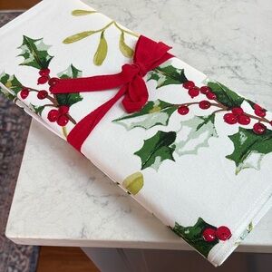 Holiday Table runner with Red and Green Holly Design